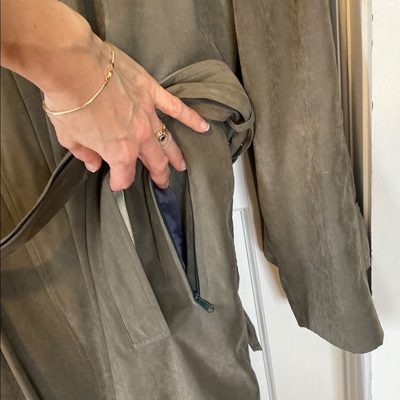 London Fog Men's Olive Army GreenTrench Coat Single Breasted Faux Suede Style - Picture 4 of 16